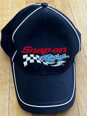 Vintage Snap On Racing Embroidered Hat Black White Piping Baseball Cap Choko